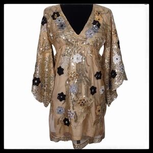 Meghan Los Angeles Beaded Sequined Silk Lined Dress Size 2